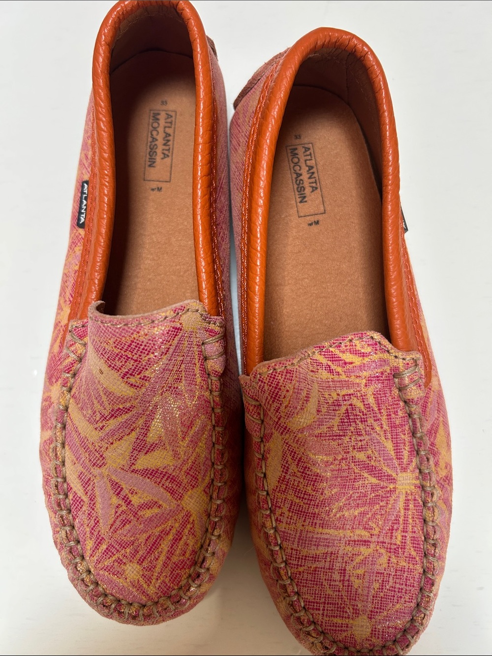 Children's Pink-orange tropical Patterned Slip-On Moccasins by Atlanta Moccasin